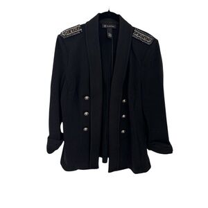 INC  Women’s double-breasted blazer embellished shoulders Black Size Medium